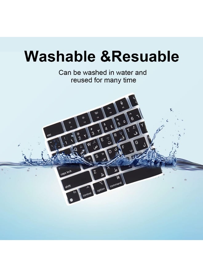 Arabic Keyboard Cover Skin for MacBook 2026-2022 Air 13.6" 15" M5/M4/M3/M2 A3449/A3240/A3113/A2681 & A3448/A3241A3114/A2941 & 13 Macbook NEO A18 Pro 2026 A3404; 2026-2021 Pro 14" 16.2" M5 M4 M3 M2 M1 Pro/Max A3434/A3427/A3426/A3112/A3185/ A3401/A2992/A2918/A2779/A2442 & A3403/A3429/A3428/A3186/A2991/A2780/A2485,Black - Image 3